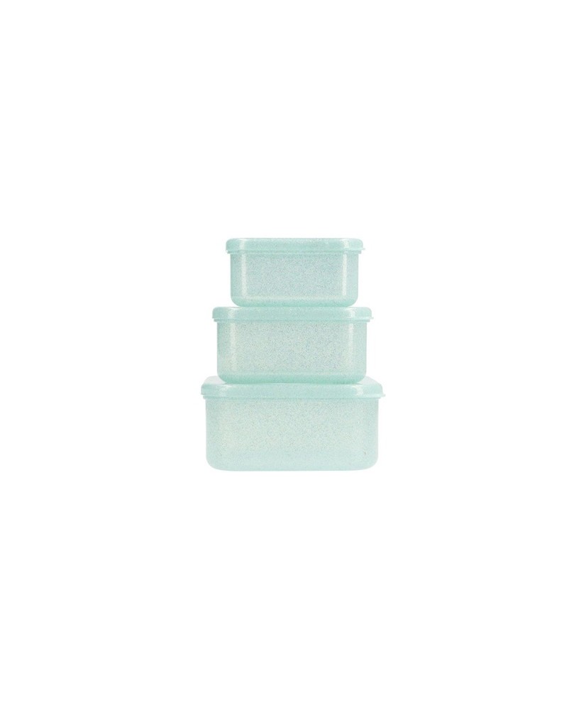 3 Cajas Almuerzo Aqua Glitter Turquoise. Tutete