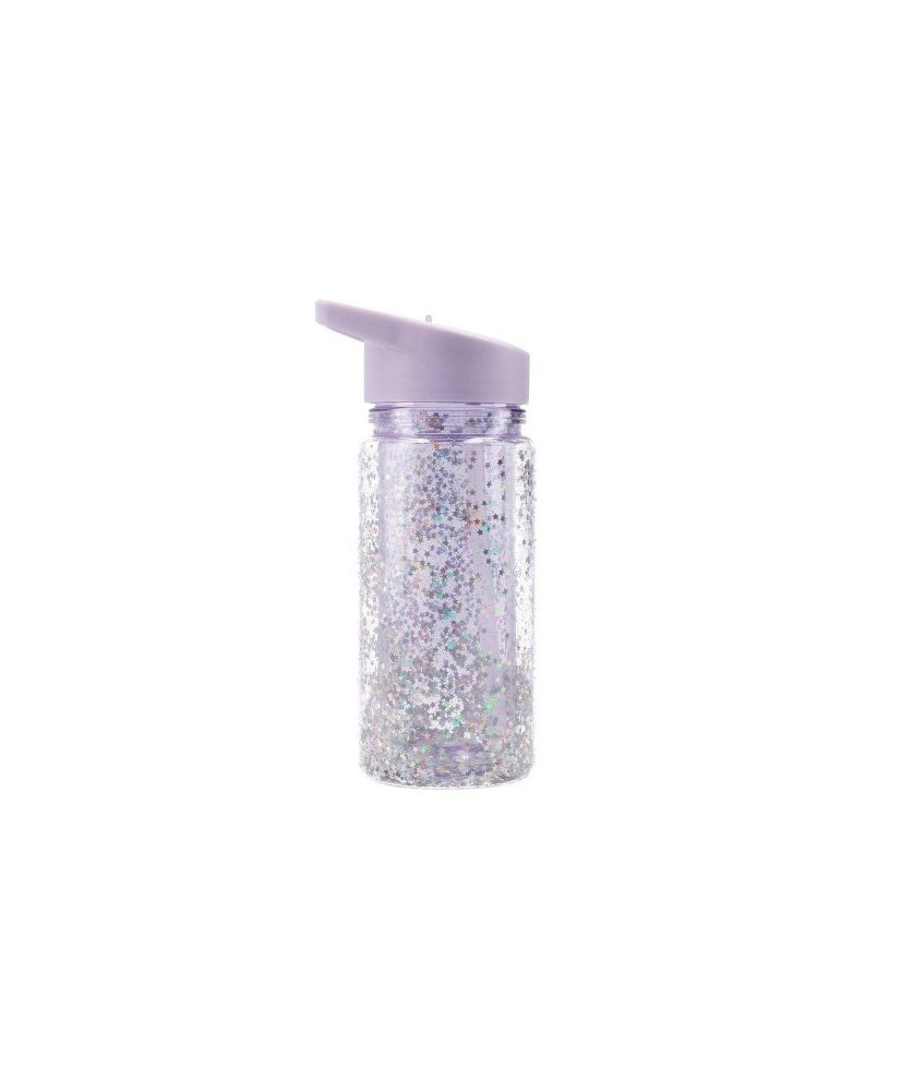 Botella Plástico con Pajita Glitter Stars Lilac. Tutete