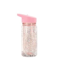 Botella Plástico con Pajita Glitter Stars Pink. Tutete