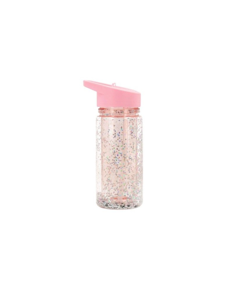 Botella Plástico con Pajita Glitter Stars Pink. Tutete