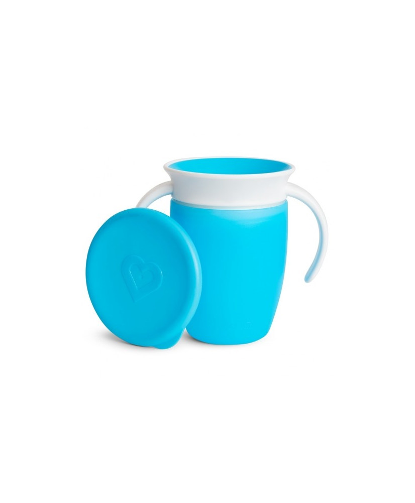 Taza antigoteo Miracle 360º con asas y tapa 200ml - Azul. Munchkin